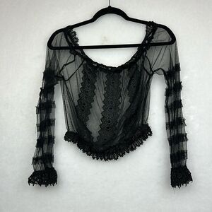 Black Lace Long Sleep Cropped Top One Size  Off The shoulder
